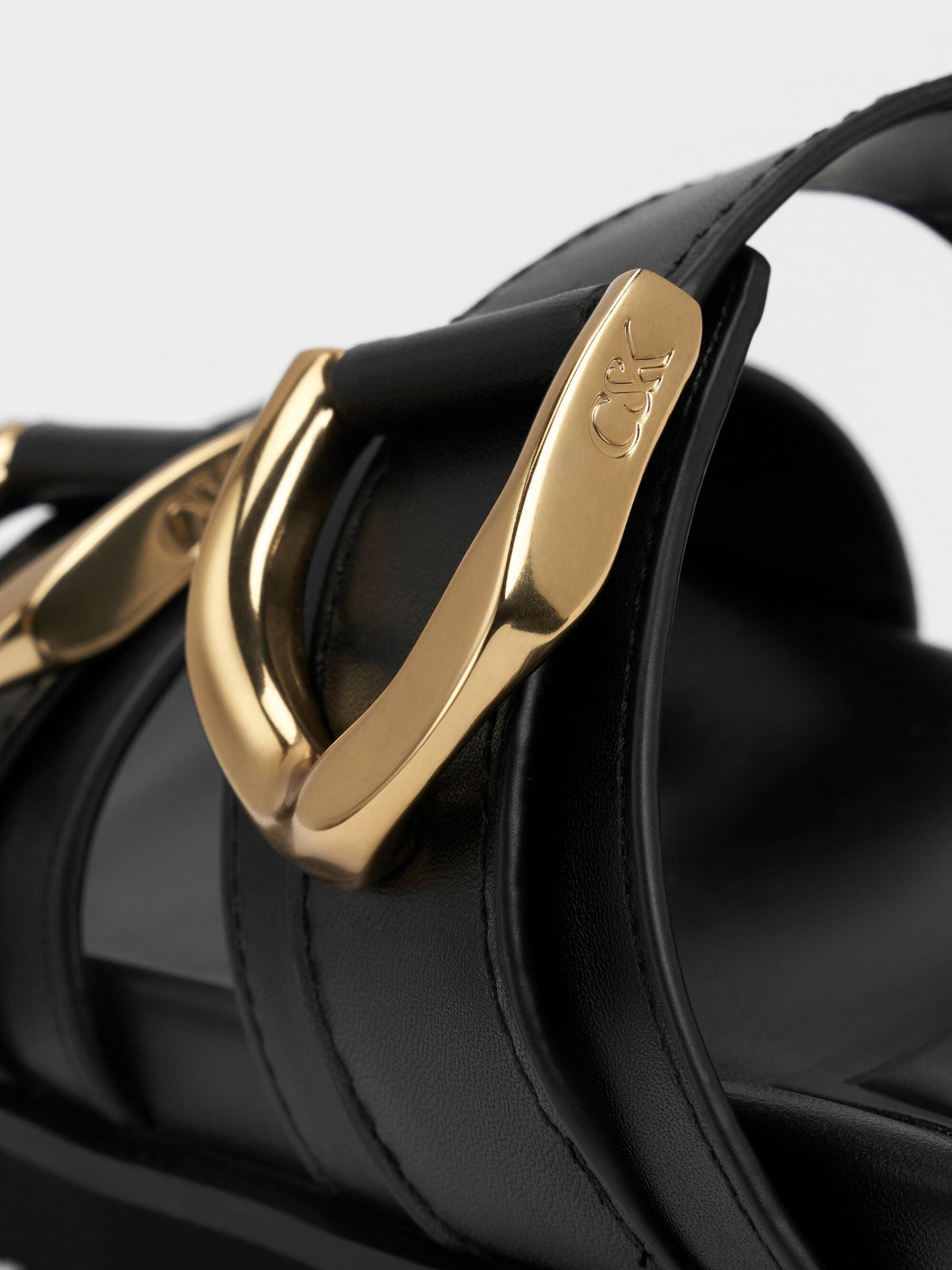 Gabine Gold-Buckle Leather Slides - Black | CHARLES & KEITH