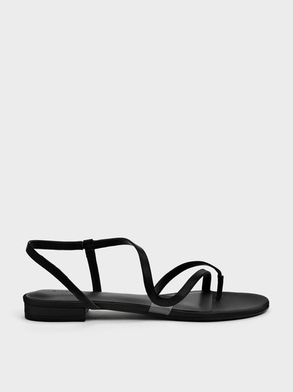Arden Satin Wavy Toe-Ring Sandals - Black Textured | CHARLES & KEITH