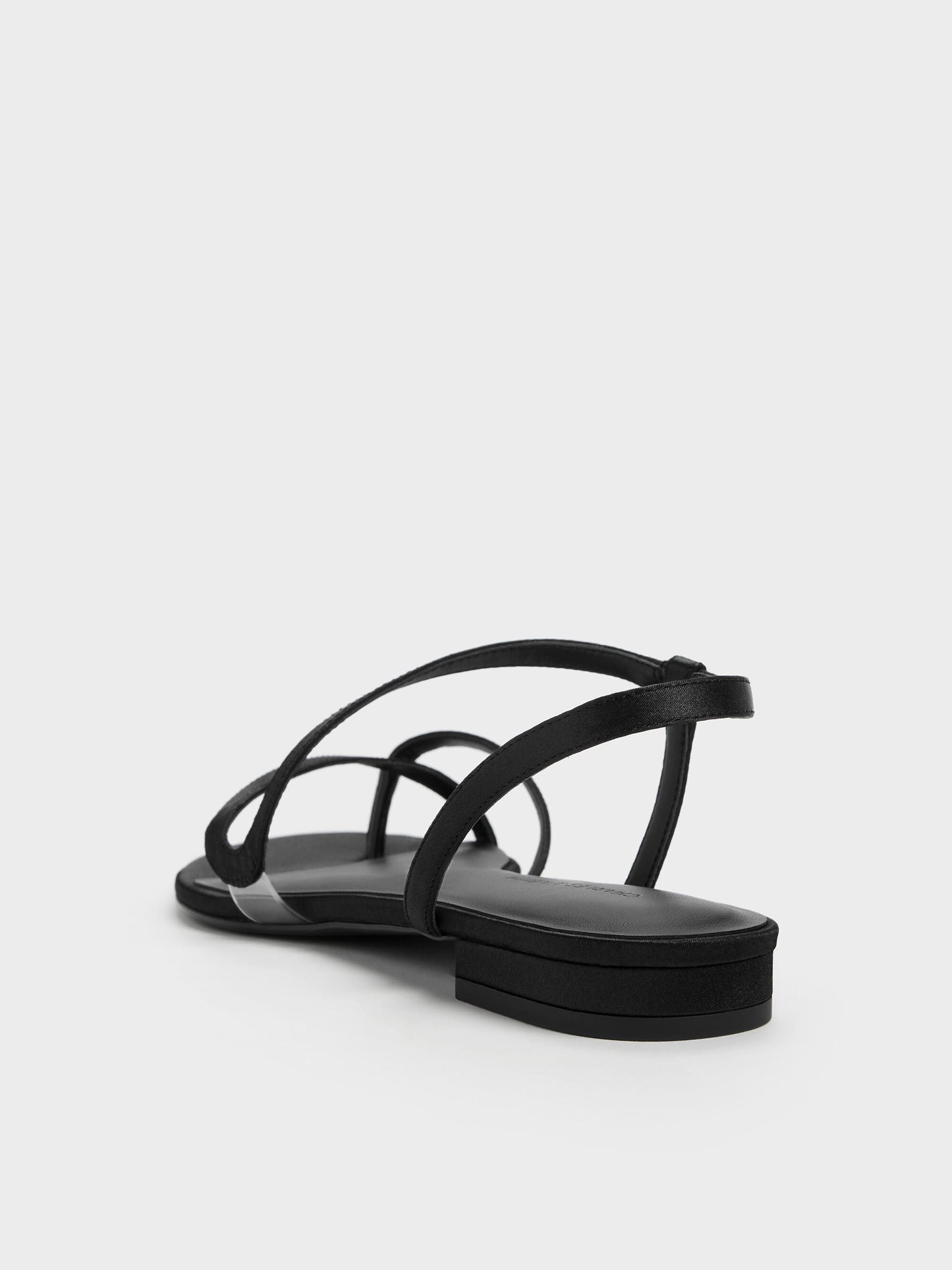Arden Satin Wavy Toe-Ring Sandals - Black Textured | CHARLES & KEITH
