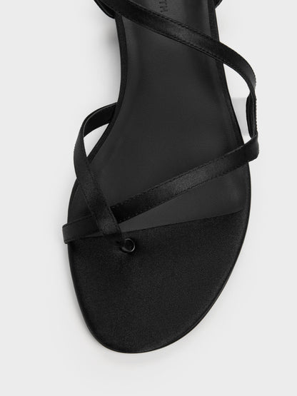 Arden Satin Wavy Toe-Ring Sandals - Black Textured | CHARLES & KEITH
