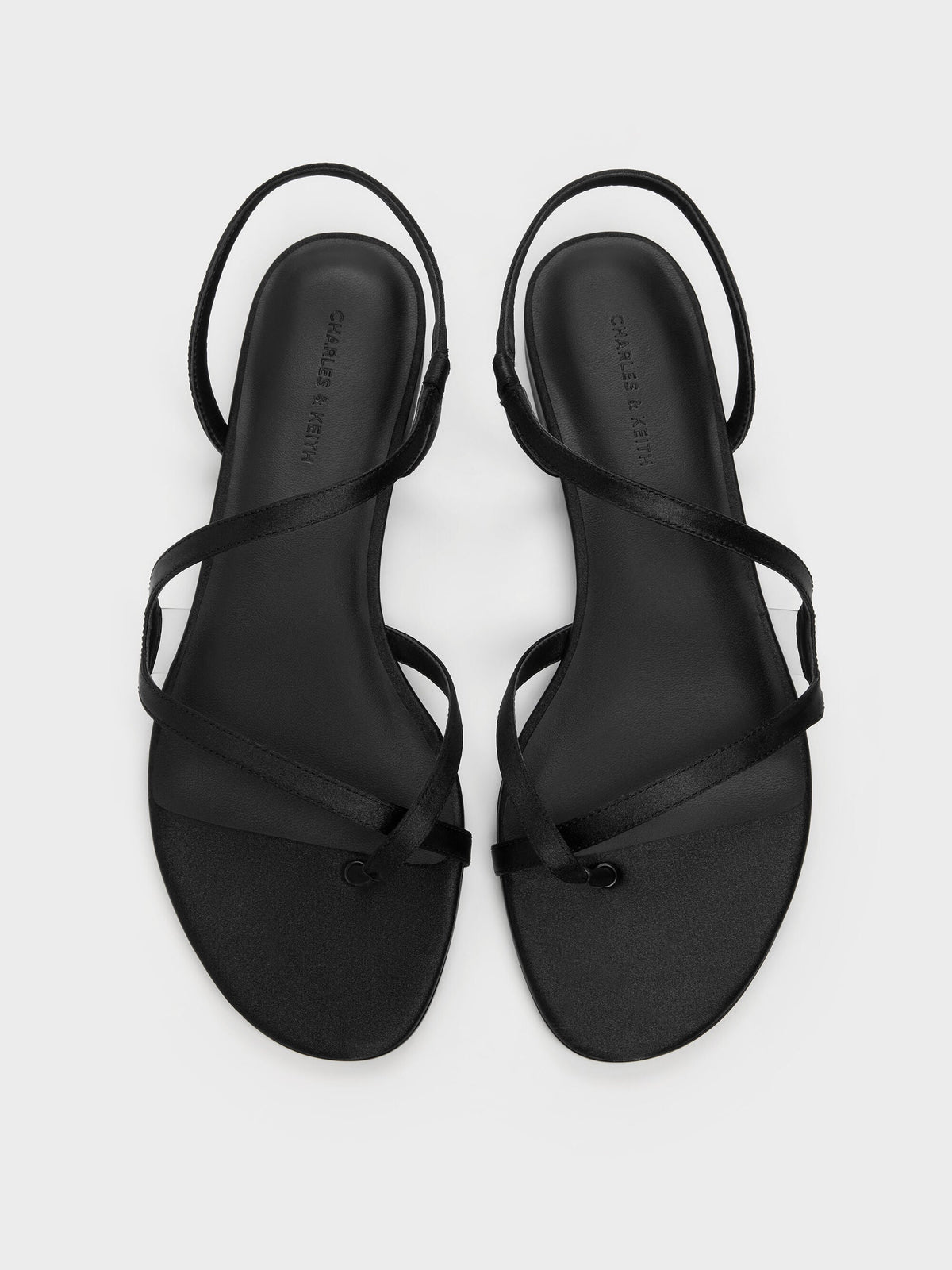 Arden Satin Wavy Toe-Ring Sandals - Black Textured | CHARLES & KEITH