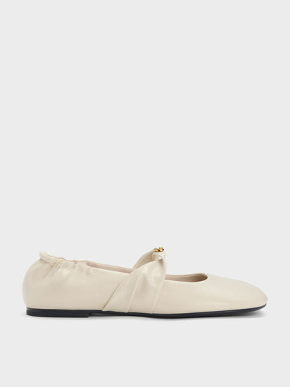 Metallic-Accent Twist-Strap Mary Jane Flats - Chalk | CHARLES & KEITH