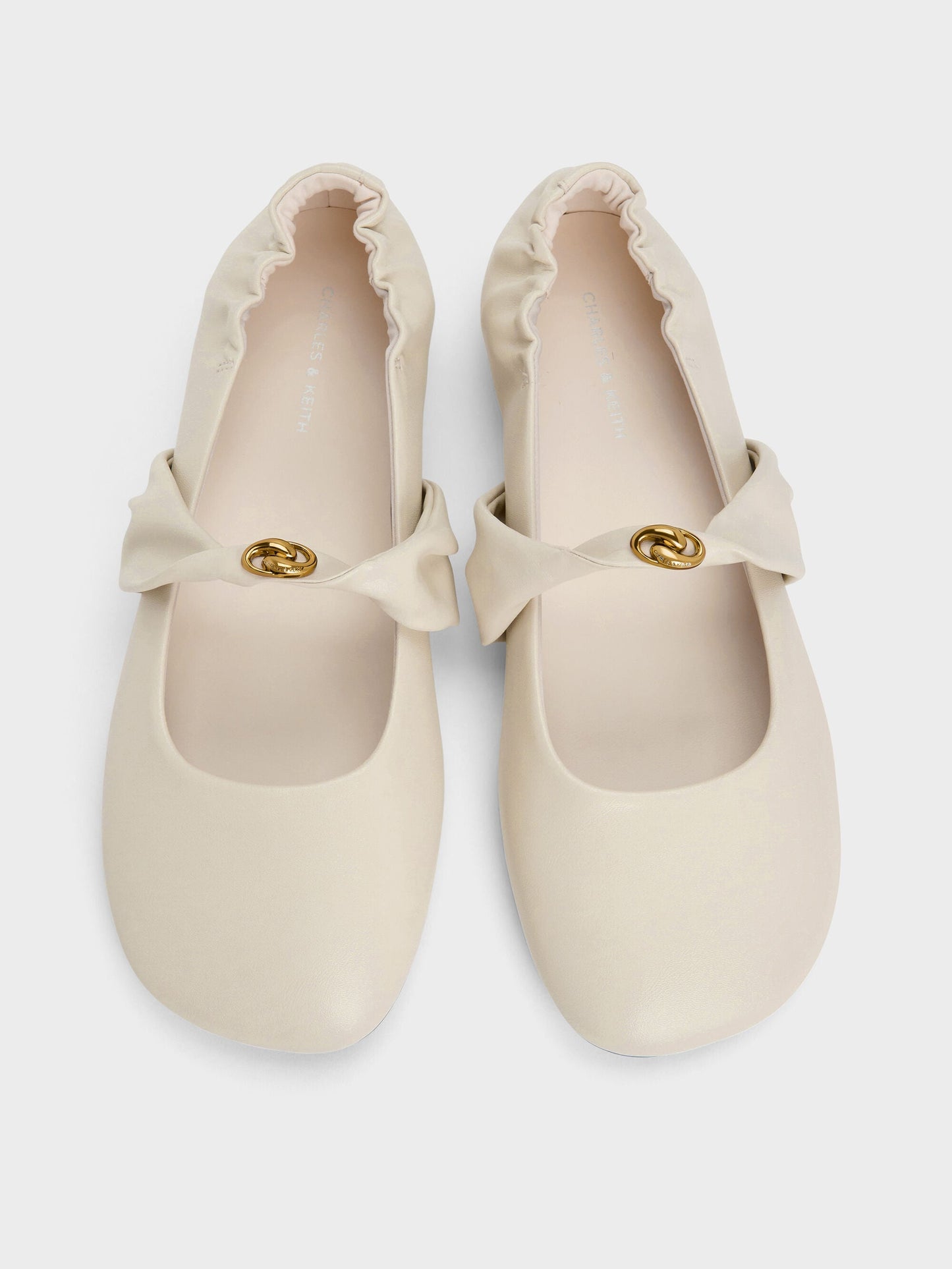 Metallic-Accent Twist-Strap Mary Jane Flats - Chalk | CHARLES & KEITH
