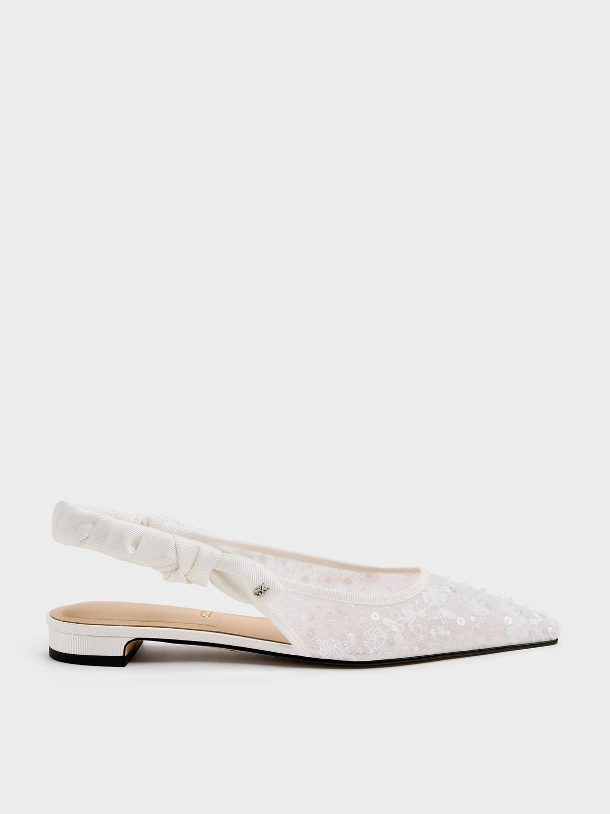 Tayari Embroidered-Mesh Slingback Flats - White | CHARLES & KEITH