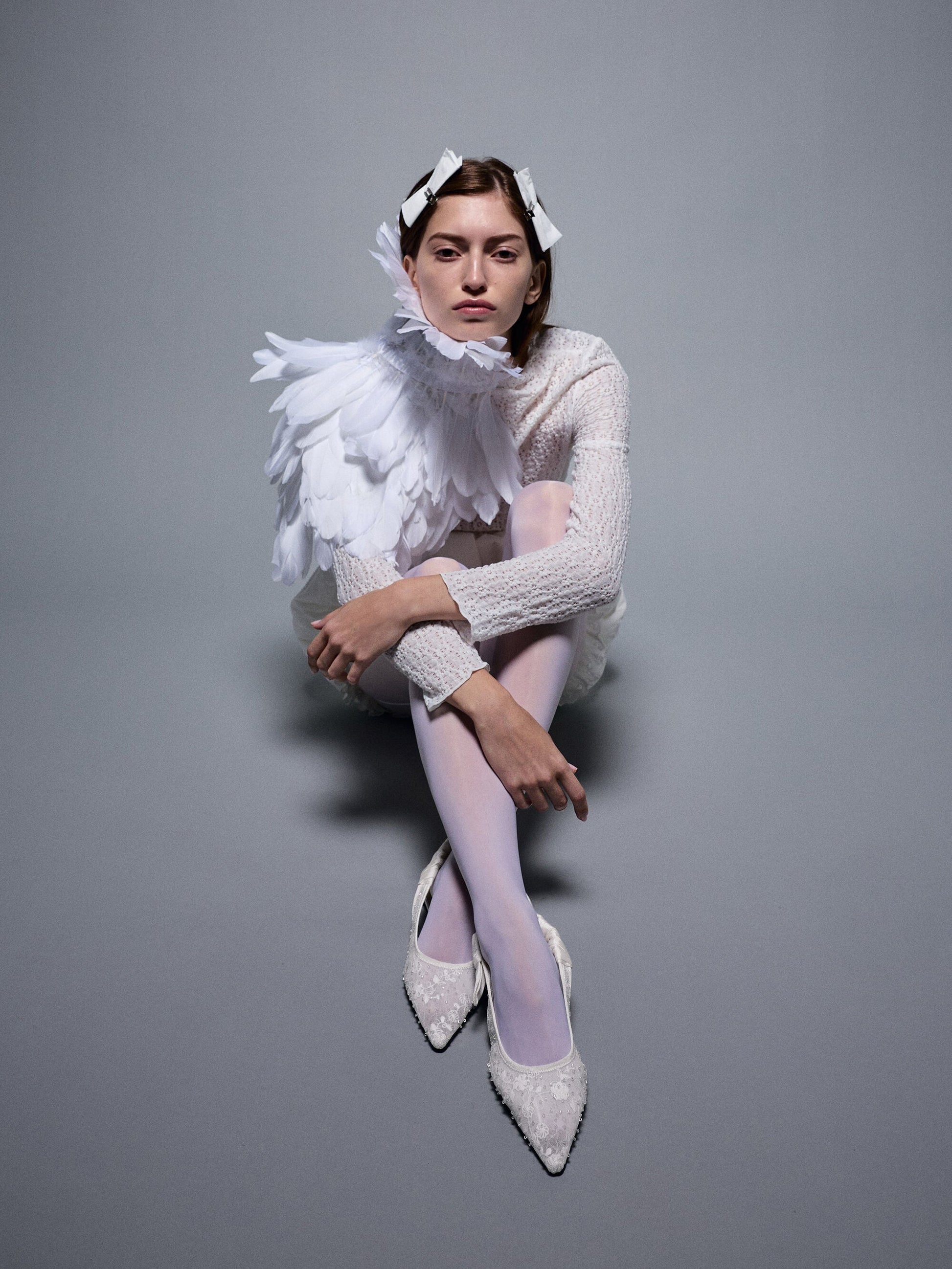 Tayari Embroidered-Mesh Slingback Flats - White | CHARLES & KEITH