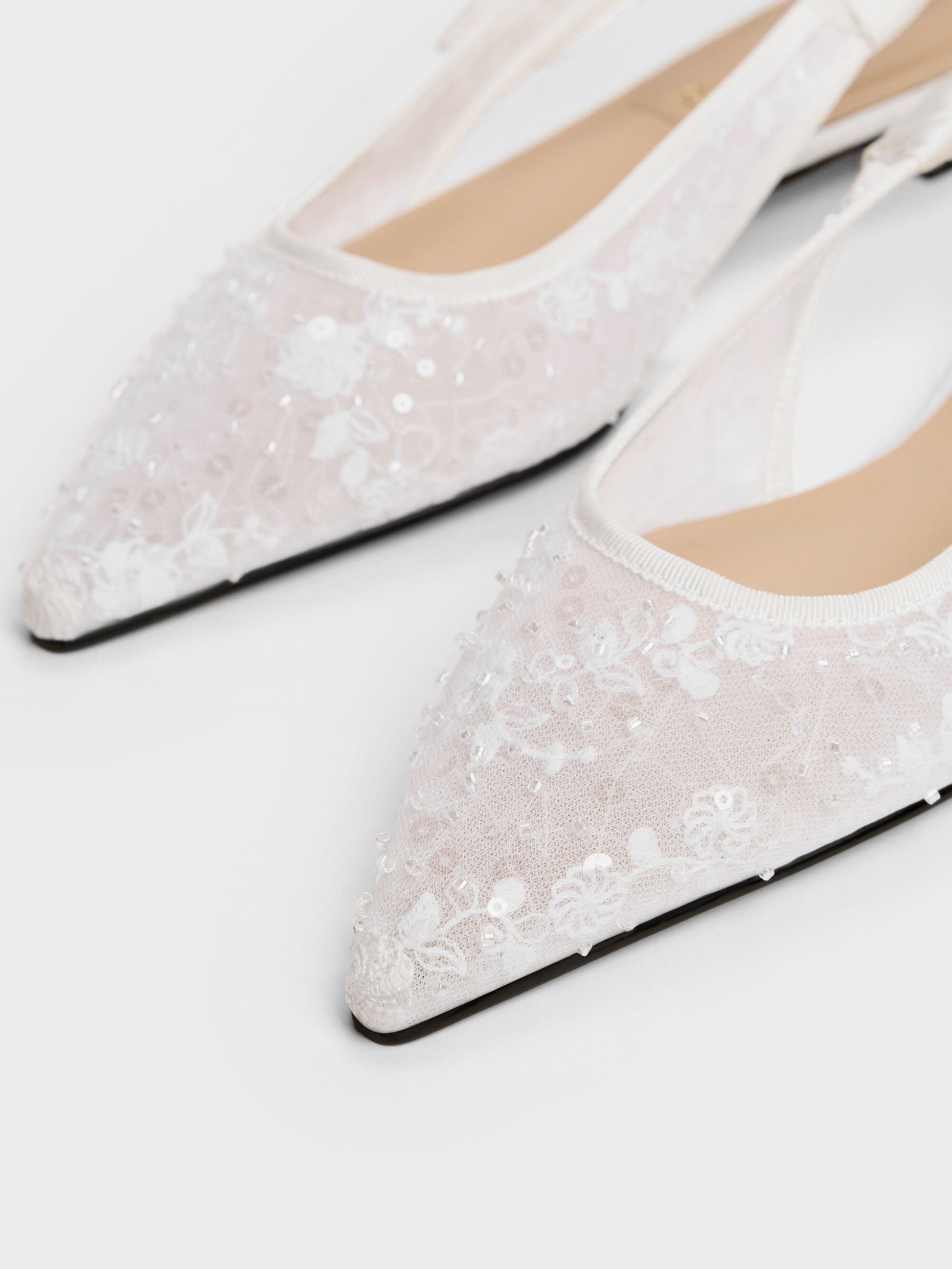 Tayari Embroidered-Mesh Slingback Flats - White | CHARLES & KEITH