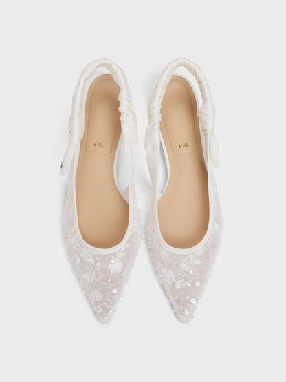 Tayari Embroidered-Mesh Slingback Flats - White | CHARLES & KEITH