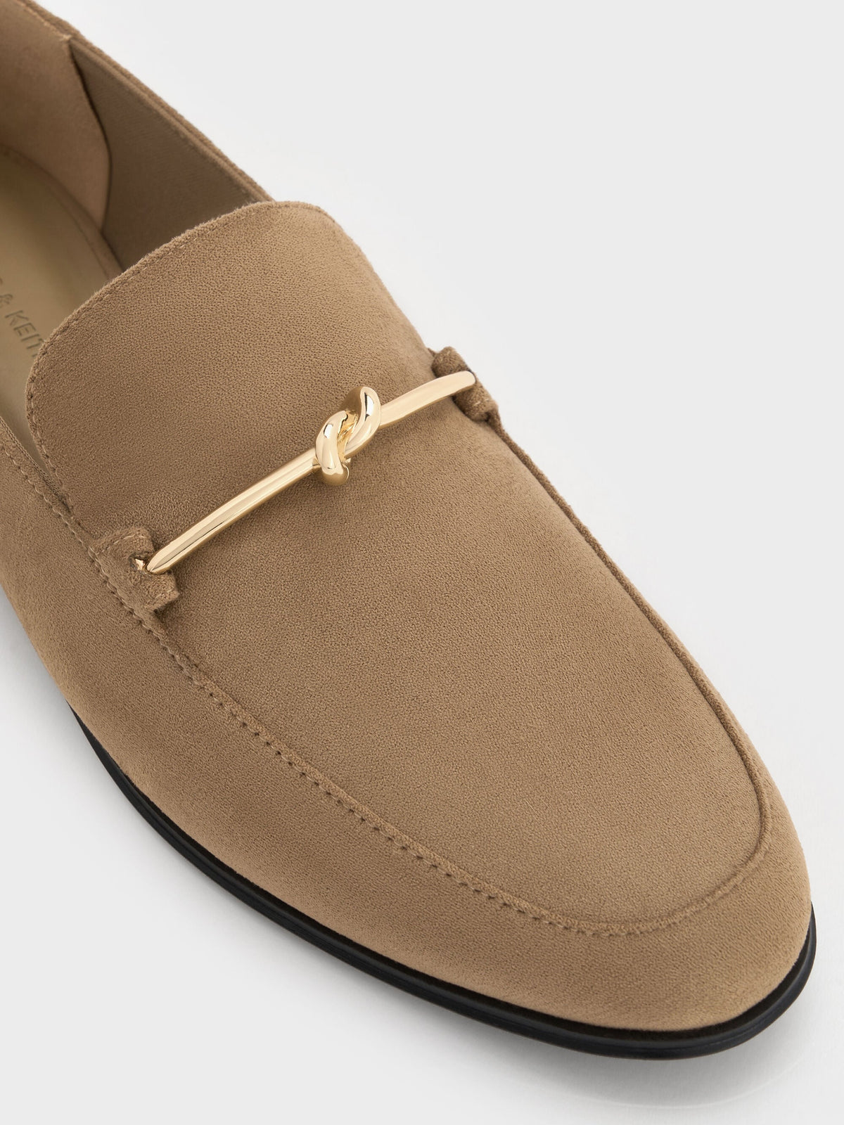 Faux Suede Metallic Knot-Bar Loafers - Camel | CHARLES & KEITH
