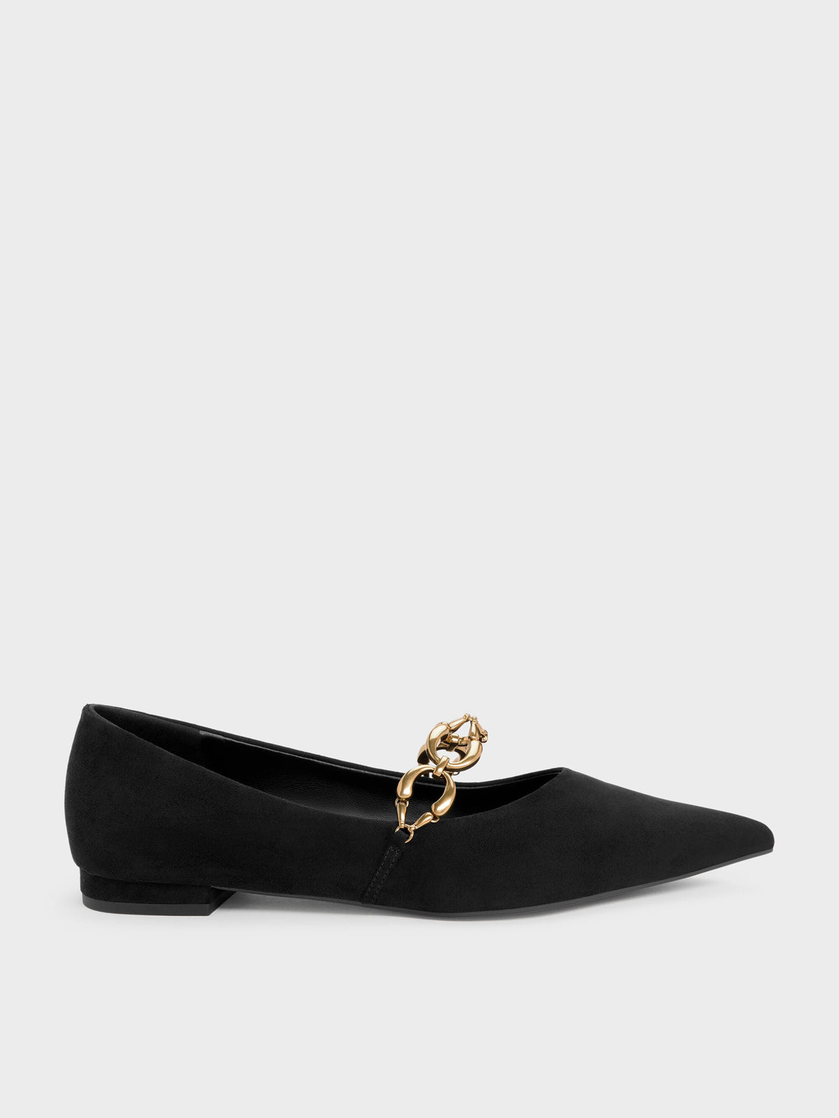 Faux Suede Metallic-Accent Ballet Flats - Black Textured | CHARLES & KEITH