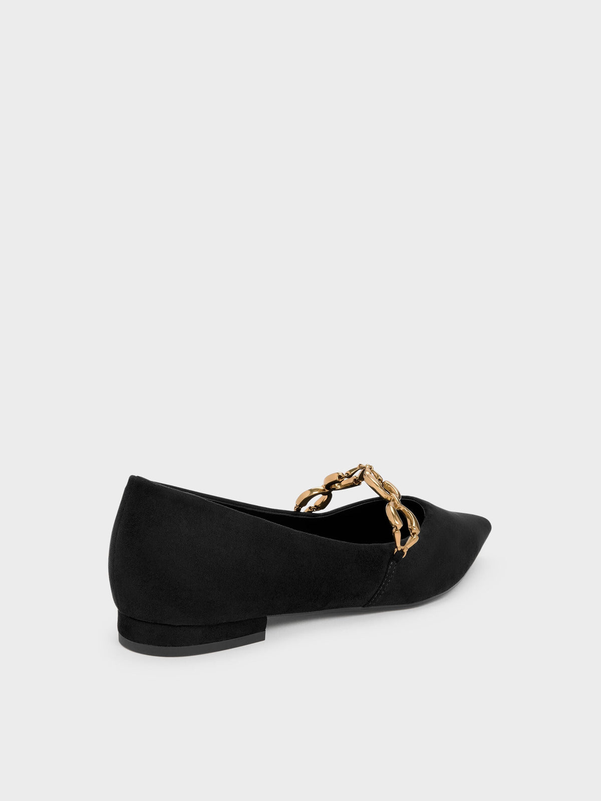 Faux Suede Metallic-Accent Ballet Flats - Black Textured | CHARLES & KEITH