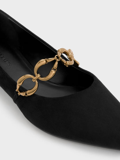Faux Suede Metallic-Accent Ballet Flats - Black Textured | CHARLES & KEITH