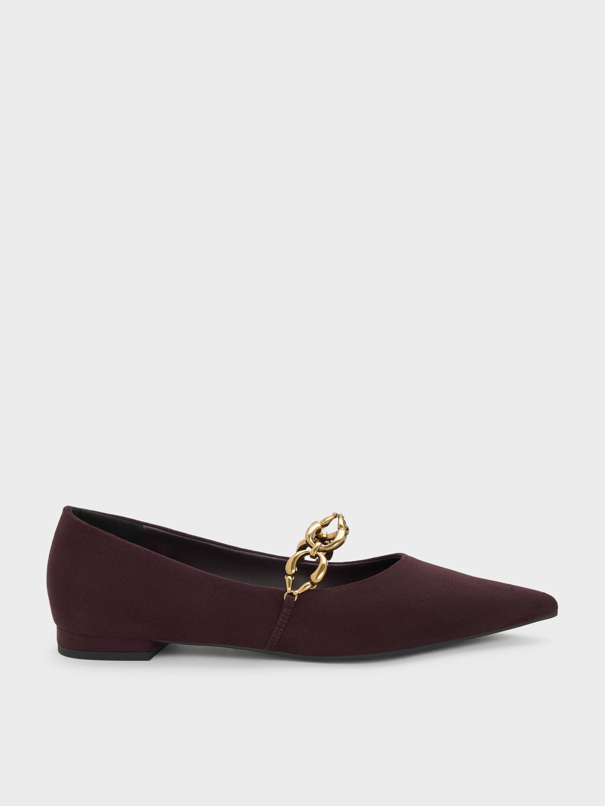 Faux Suede Metallic-Accent Ballet Flats - Burgundy | CHARLES & KEITH