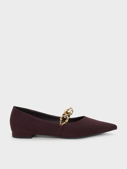 Faux Suede Metallic-Accent Ballet Flats - Burgundy | CHARLES & KEITH