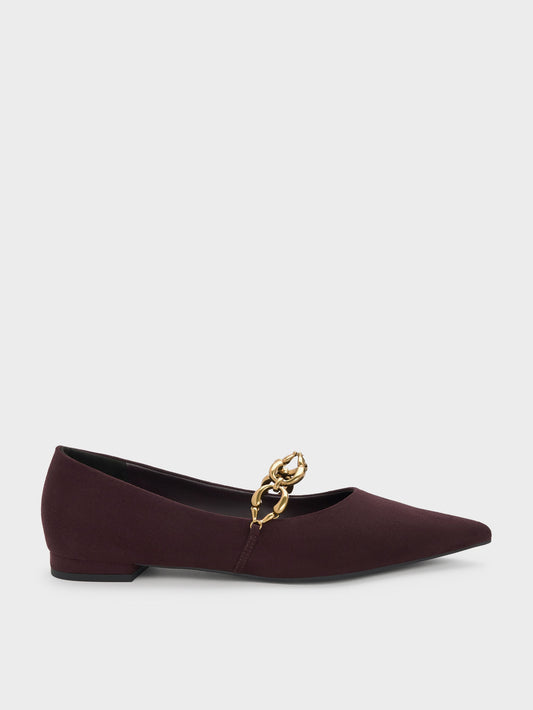 Faux Suede Metallic-Accent Ballet Flats - Burgundy | CHARLES & KEITH