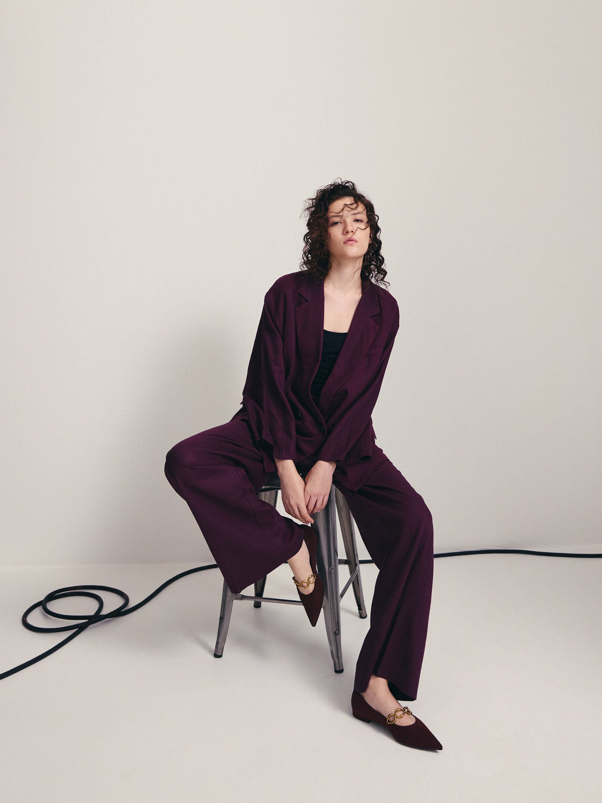 Faux Suede Metallic-Accent Ballet Flats - Burgundy | CHARLES & KEITH