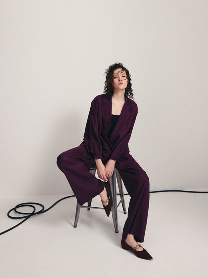 Faux Suede Metallic-Accent Ballet Flats - Burgundy | CHARLES & KEITH