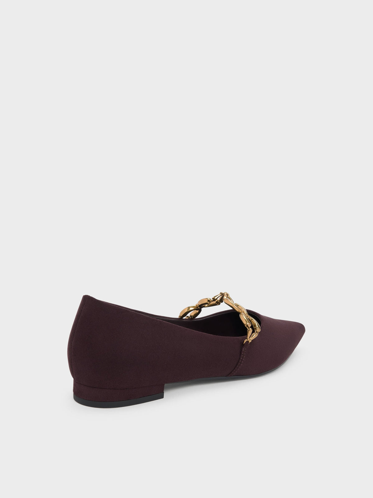 Faux Suede Metallic-Accent Ballet Flats - Burgundy | CHARLES & KEITH