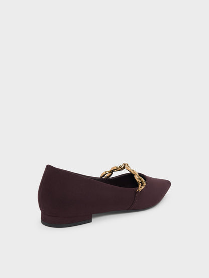 Faux Suede Metallic-Accent Ballet Flats - Burgundy | CHARLES & KEITH