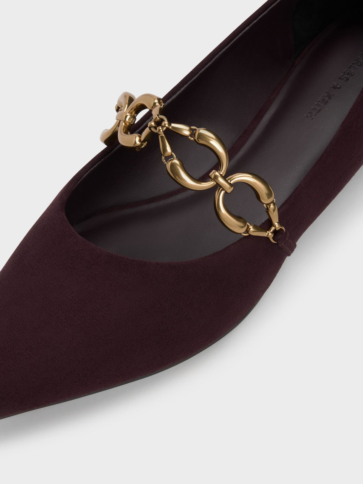 Faux Suede Metallic-Accent Ballet Flats - Burgundy | CHARLES & KEITH