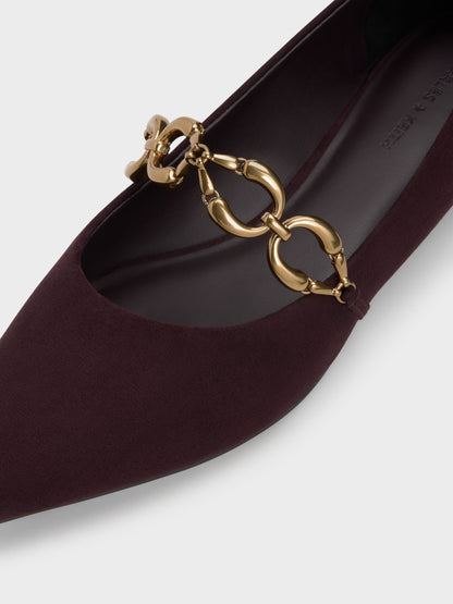 Faux Suede Metallic-Accent Ballet Flats - Burgundy | CHARLES & KEITH