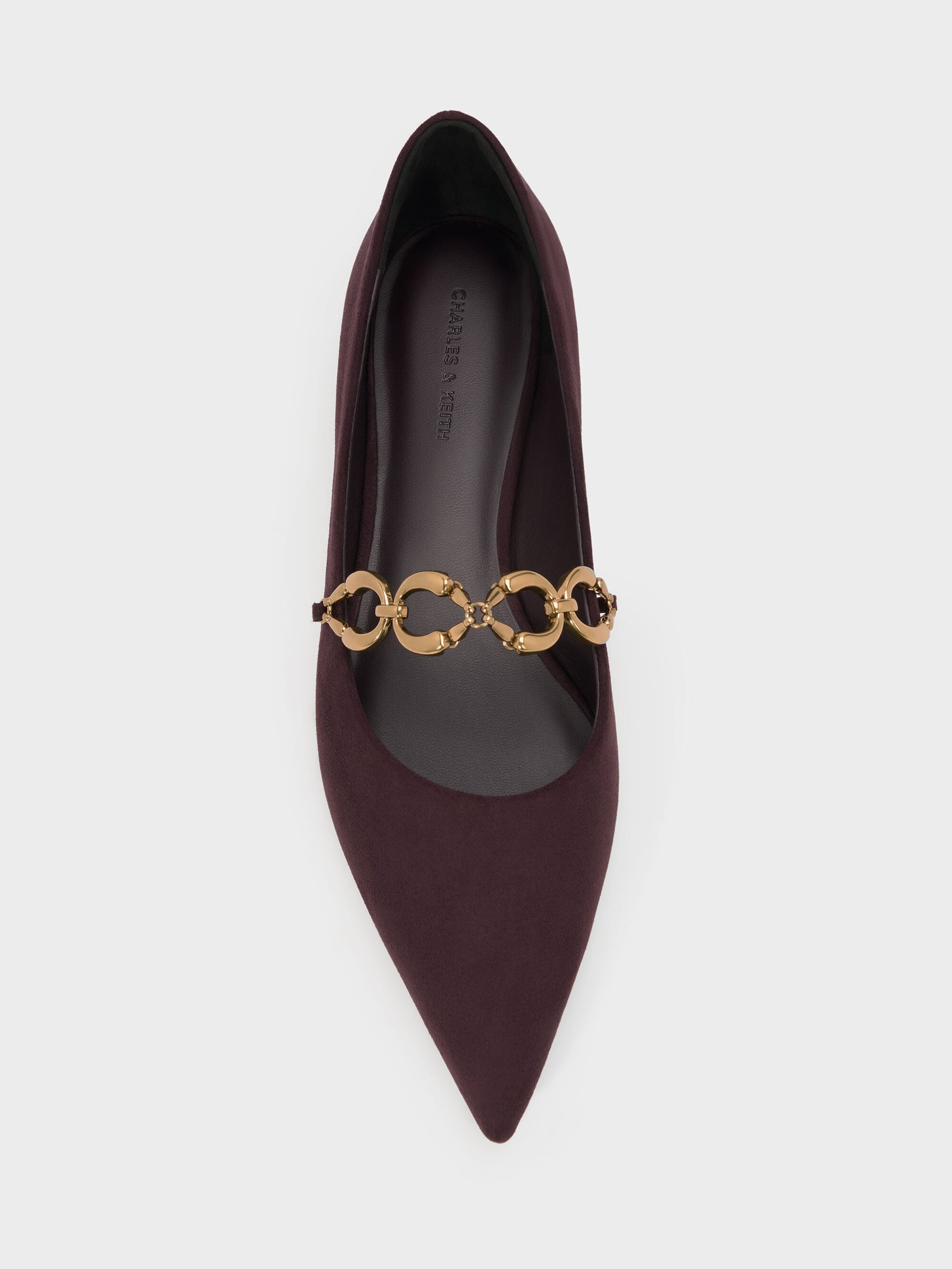 Faux Suede Metallic-Accent Ballet Flats - Burgundy | CHARLES & KEITH