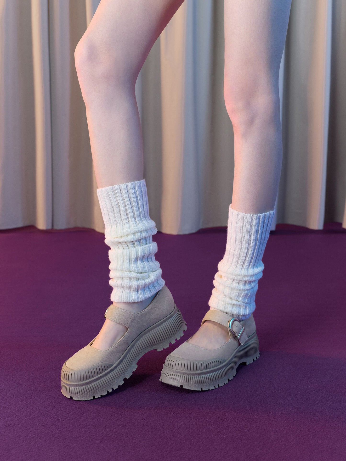 Darra Faux Suede Platform Mary Janes - Beige | CHARLES & KEITH