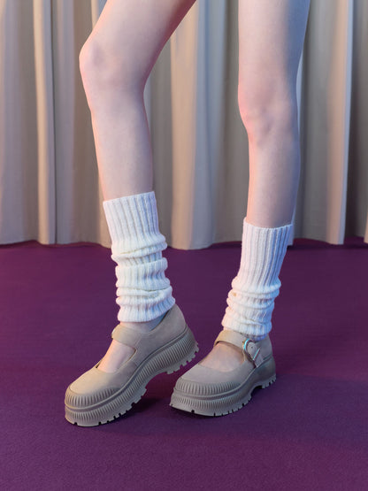 Darra Faux Suede Platform Mary Janes - Beige | CHARLES & KEITH