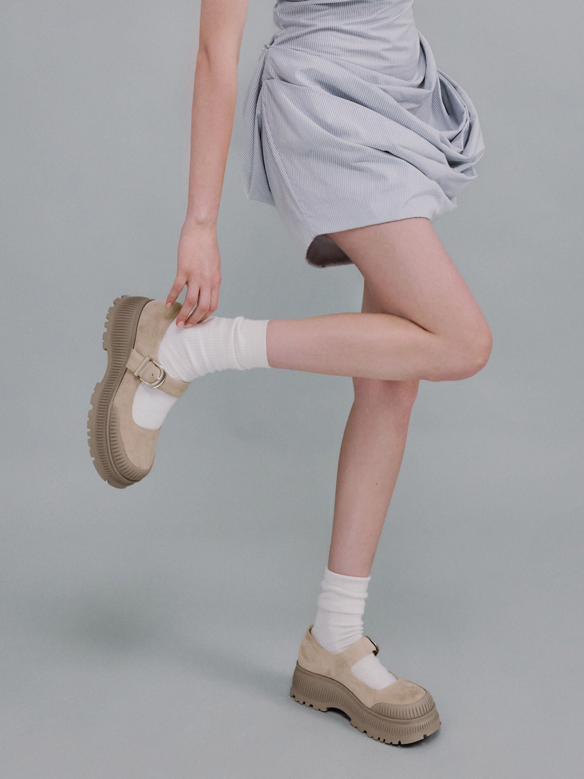 Darra Faux Suede Platform Mary Janes - Beige | CHARLES & KEITH