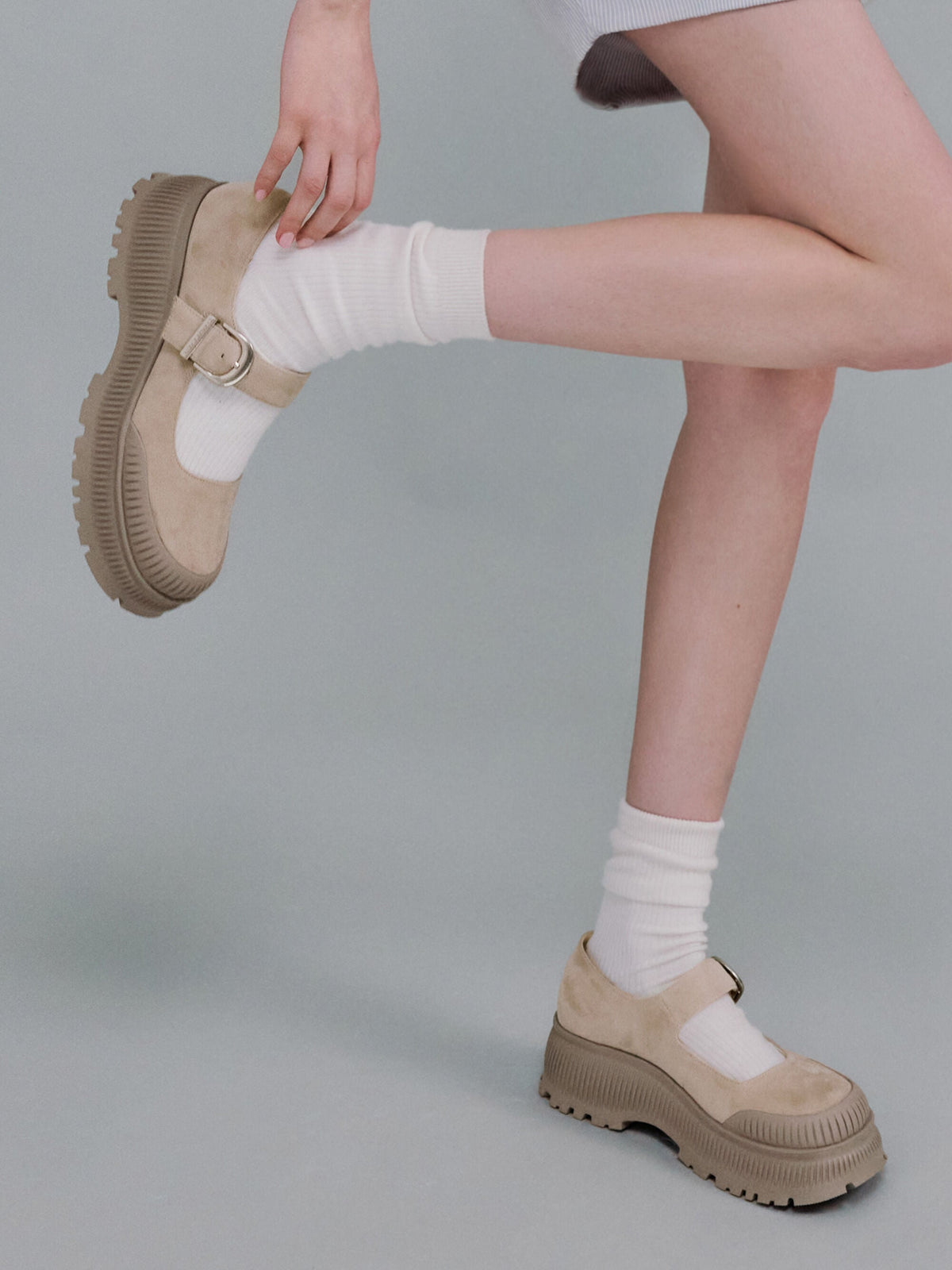 Darra Faux Suede Platform Mary Janes - Beige | CHARLES & KEITH