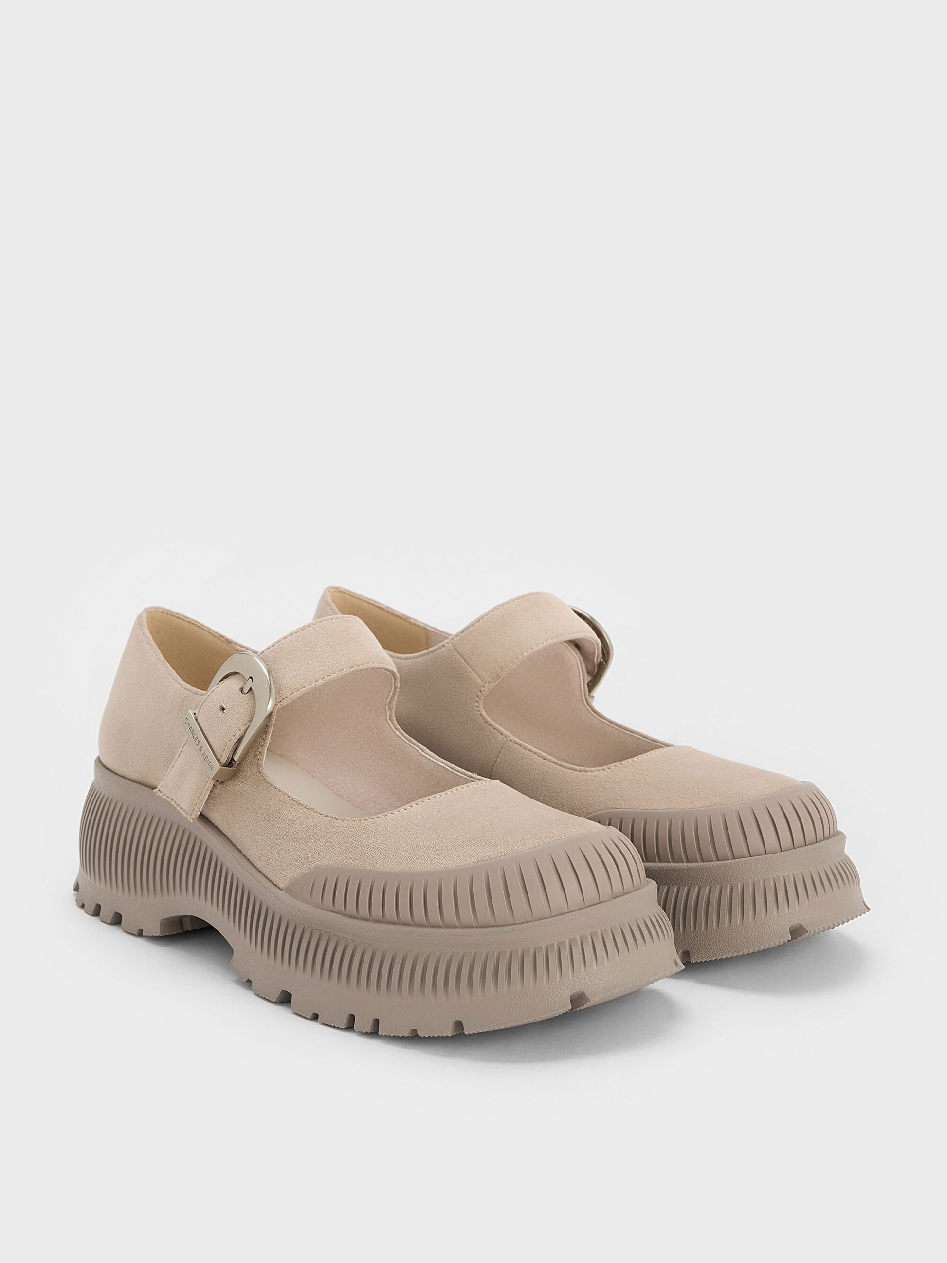 Darra Faux Suede Platform Mary Janes - Beige | CHARLES & KEITH