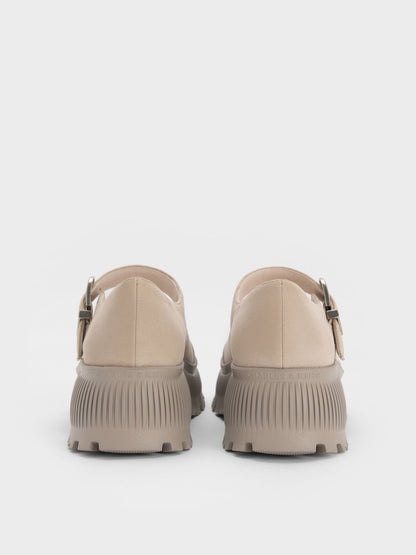 Darra Faux Suede Platform Mary Janes - Beige | CHARLES & KEITH