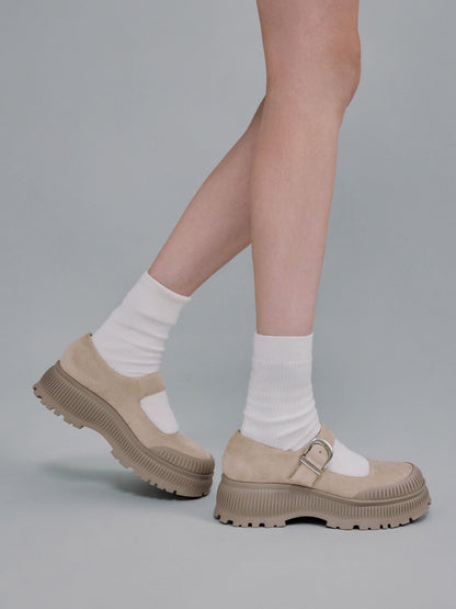 Darra Faux Suede Platform Mary Janes - Beige | CHARLES & KEITH