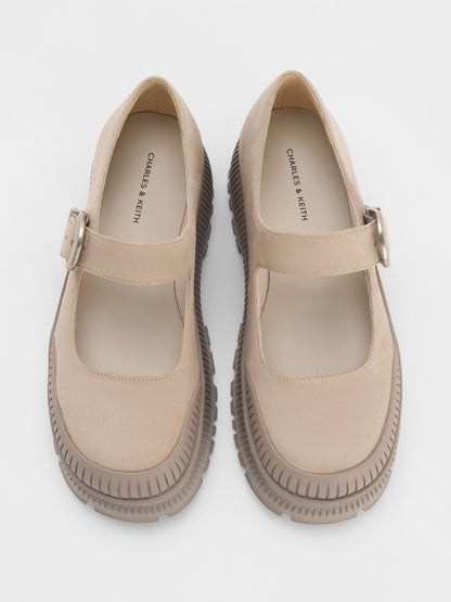 Darra Faux Suede Platform Mary Janes - Beige | CHARLES & KEITH