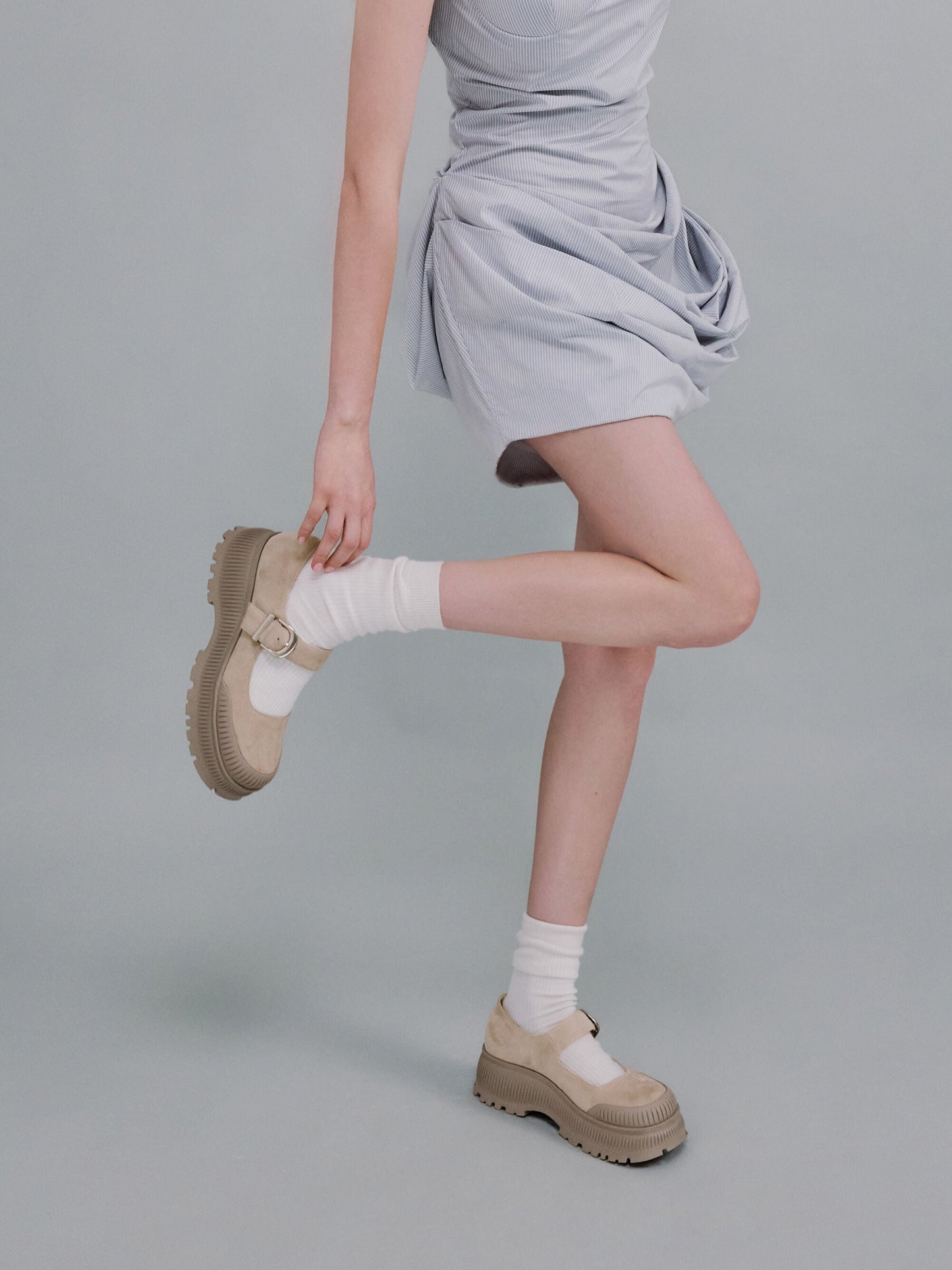 Darra Faux Suede Platform Mary Janes - Beige | CHARLES & KEITH