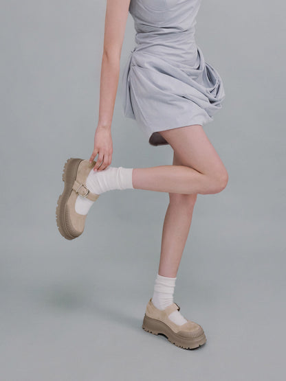 Darra Faux Suede Platform Mary Janes - Beige | CHARLES & KEITH