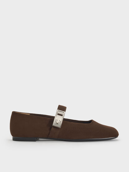 Lando Faux Suede Mary Jane Flats - Dark Brown Textured | CHARLES & KEITH