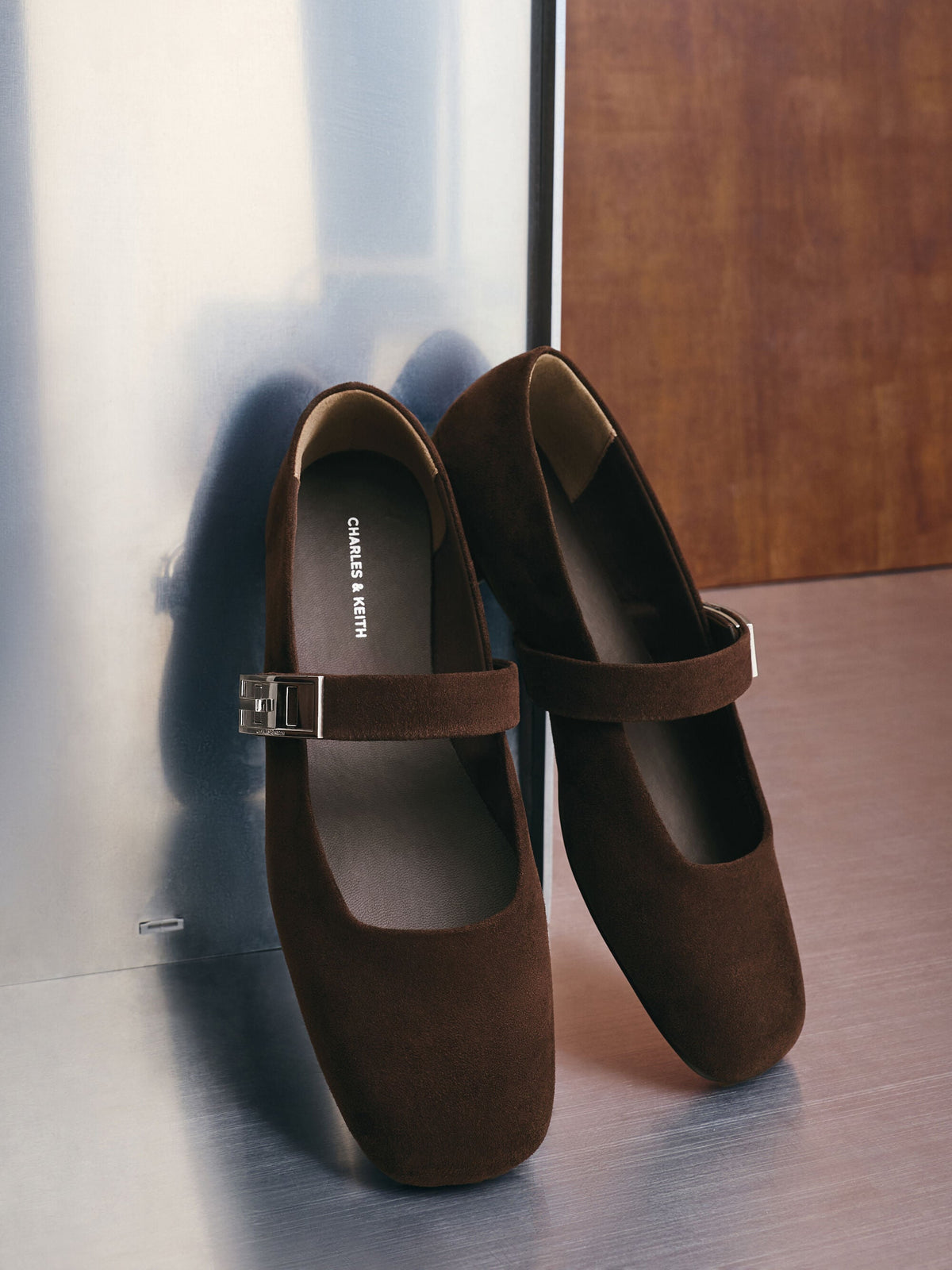Lando Faux Suede Mary Jane Flats - Dark Brown Textured | CHARLES & KEITH