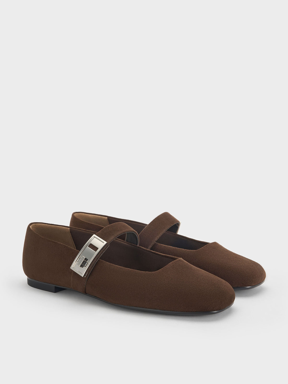 Lando Faux Suede Mary Jane Flats - Dark Brown Textured | CHARLES & KEITH