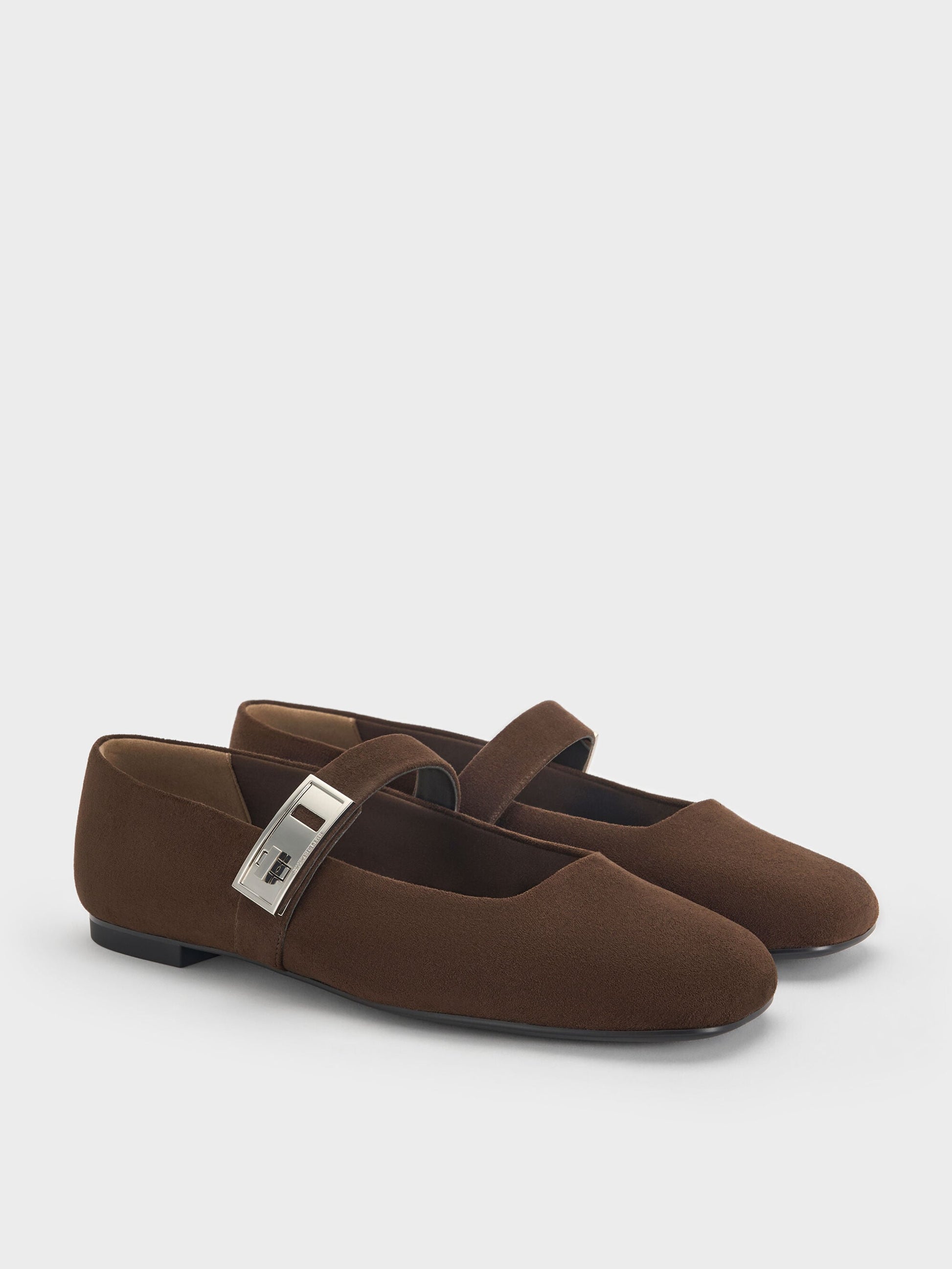Lando Faux Suede Mary Jane Flats - Dark Brown Textured | CHARLES & KEITH