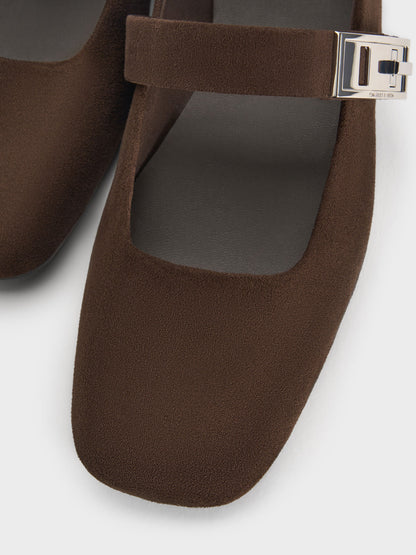 Lando Faux Suede Mary Jane Flats - Dark Brown Textured | CHARLES & KEITH