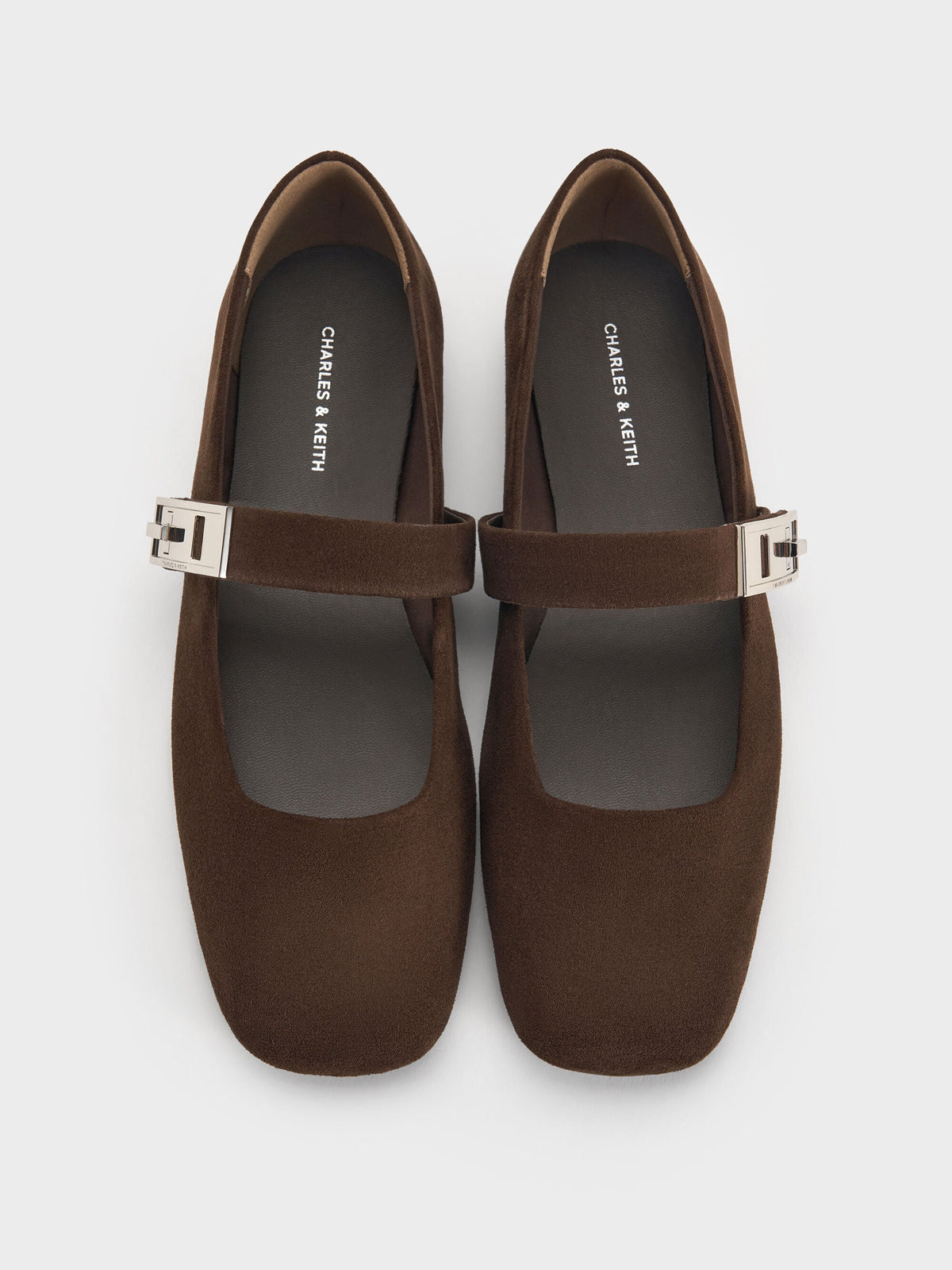 Lando Faux Suede Mary Jane Flats - Dark Brown Textured | CHARLES & KEITH