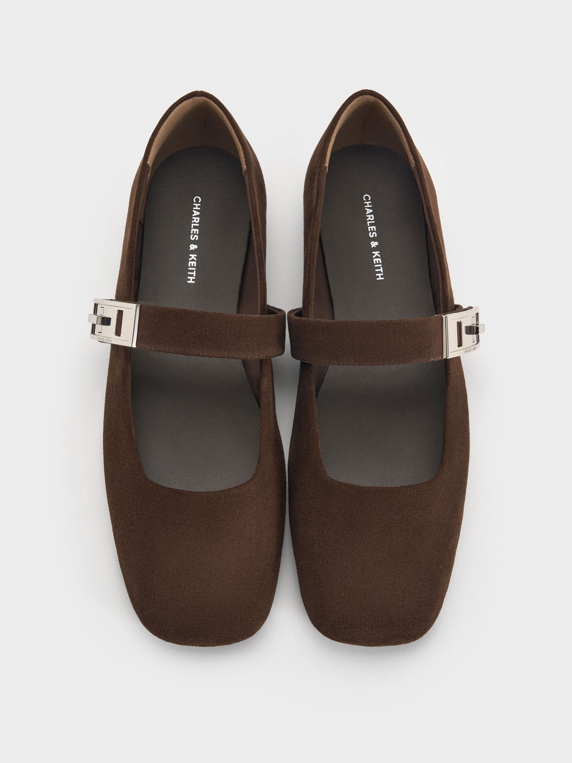 Lando Faux Suede Mary Jane Flats - Dark Brown Textured | CHARLES & KEITH