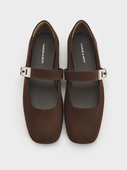 Lando Faux Suede Mary Jane Flats - Dark Brown Textured | CHARLES & KEITH