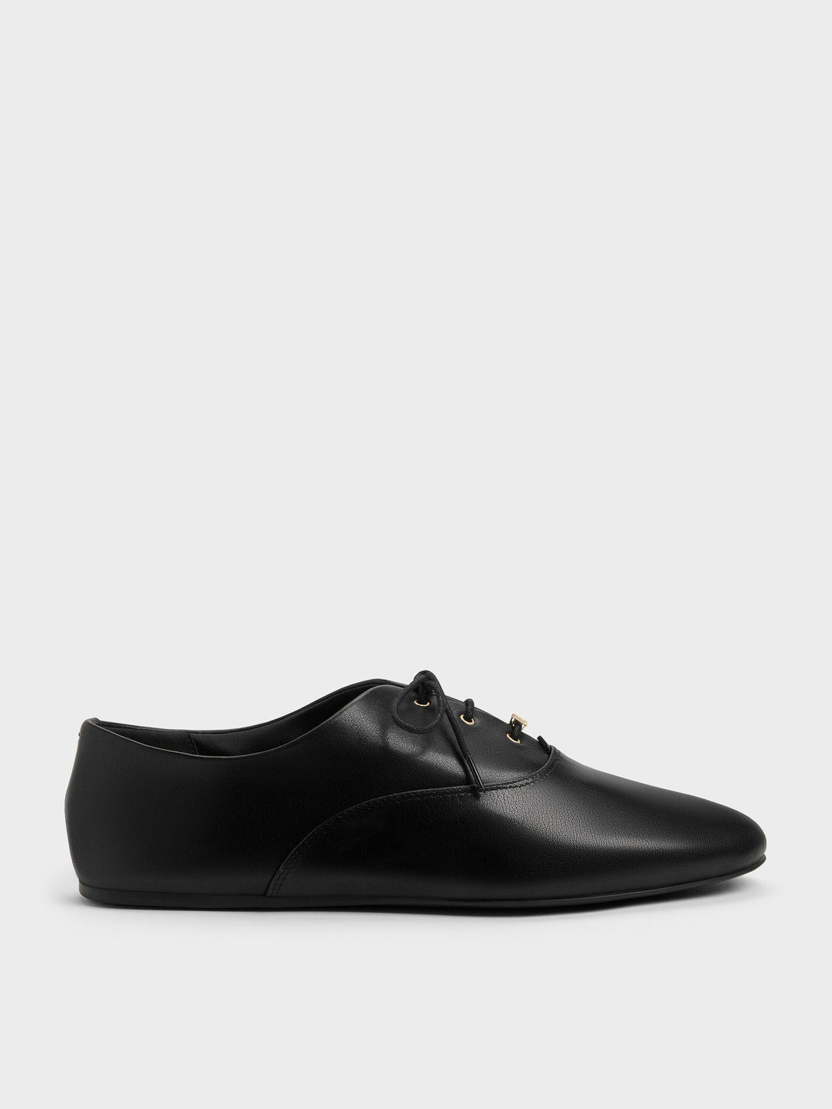 Pippa Leather Derby Flats - Black | CHARLES & KEITH