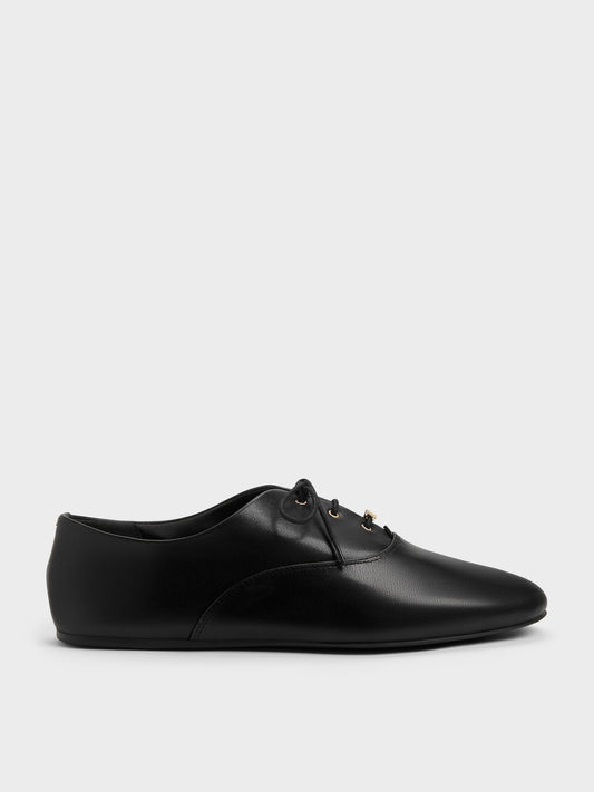 Pippa Leather Derby Flats - Black | CHARLES & KEITH