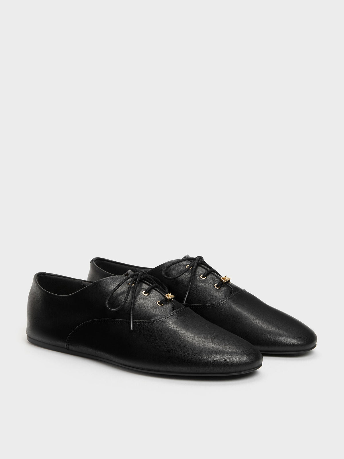 Pippa Leather Derby Flats - Black | CHARLES & KEITH