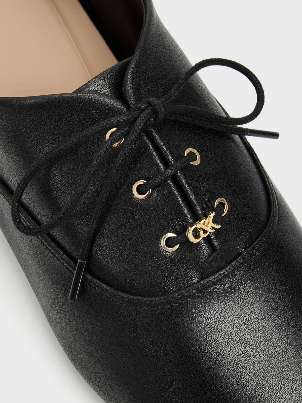 Pippa Leather Derby Flats - Black | CHARLES & KEITH