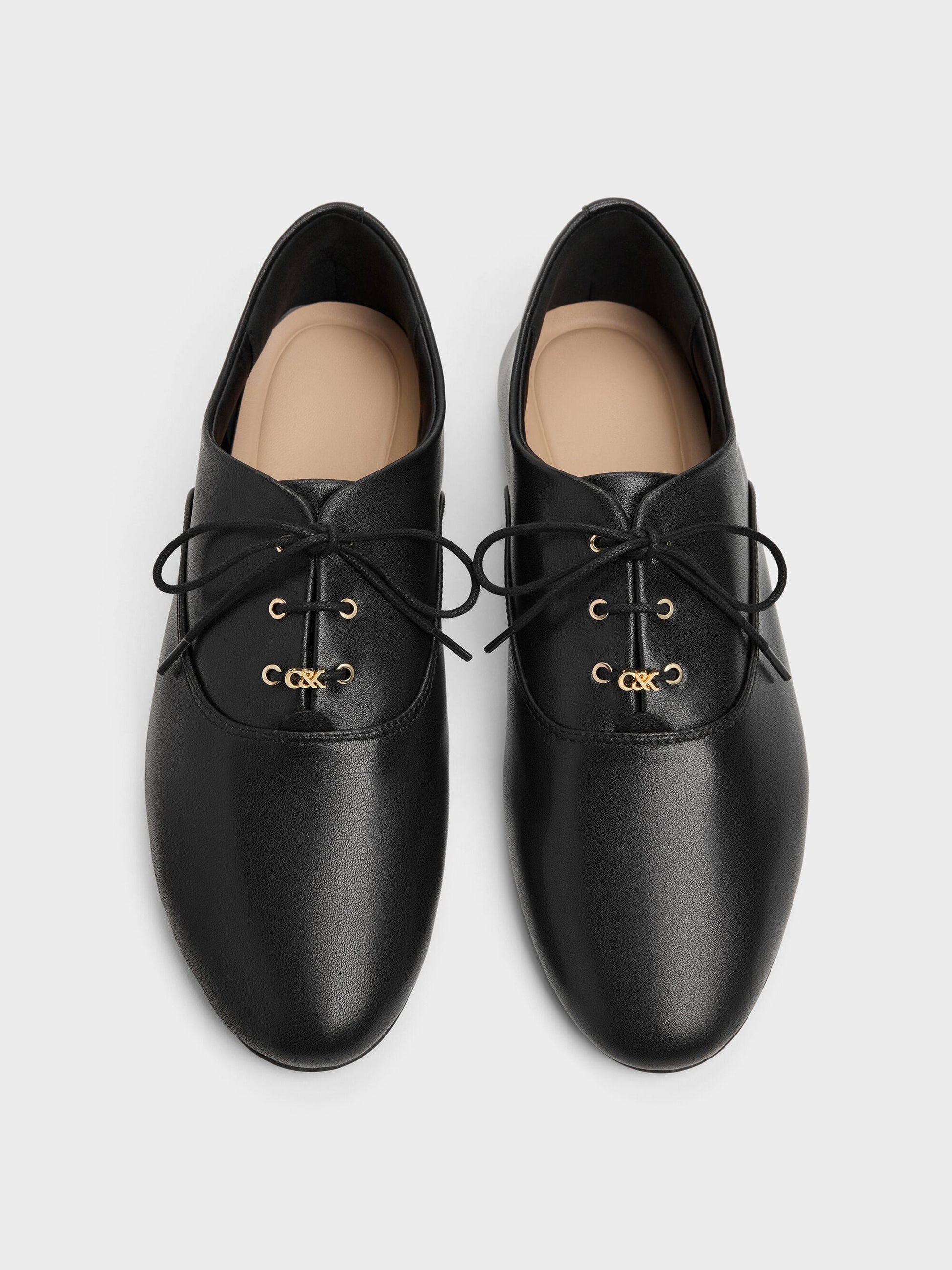 Pippa Leather Derby Flats - Black | CHARLES & KEITH