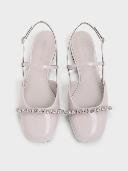 Patent Crystal Slingback Flats - Lilac | CHARLES & KEITH