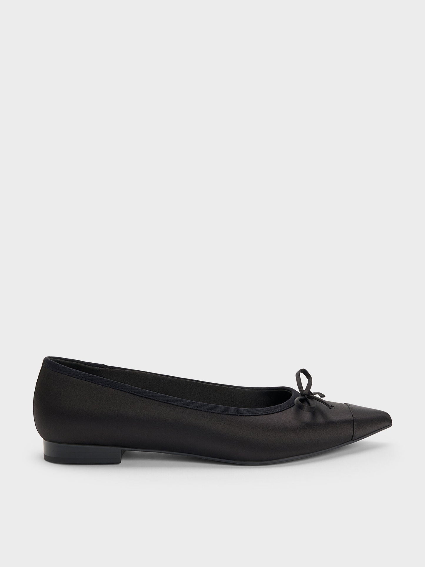Briella Satin Cap-Toe Flats - Black Textured | CHARLES & KEITH